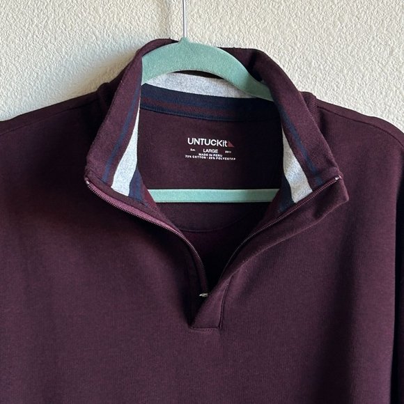 Untuckit Mens Corral 1/4 Zip Pullover Sweater Size L Bordeaux Maroon Mock Neck - Picture 4 of 11